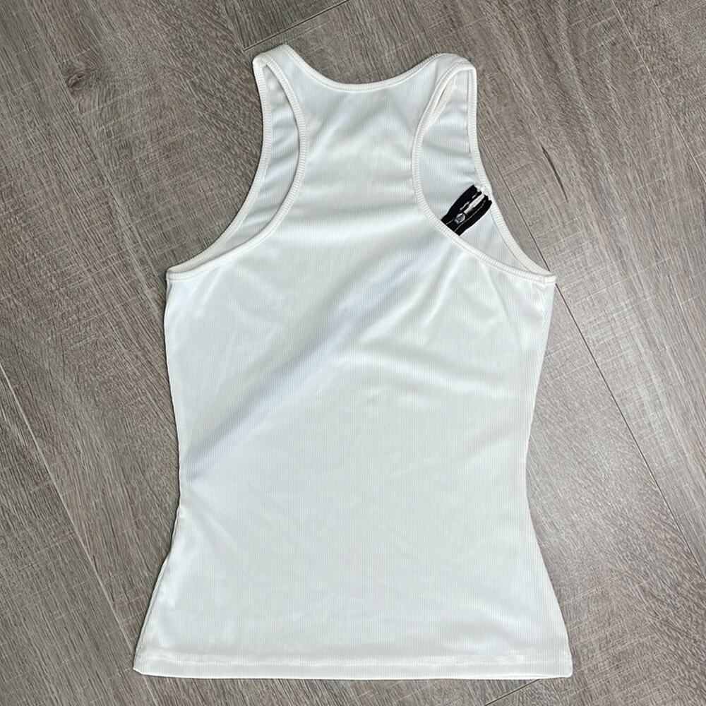 Cream Ribbed Diagonal Zip Front Detail Tank Top Women’s Size Small - Picture 2 of 6